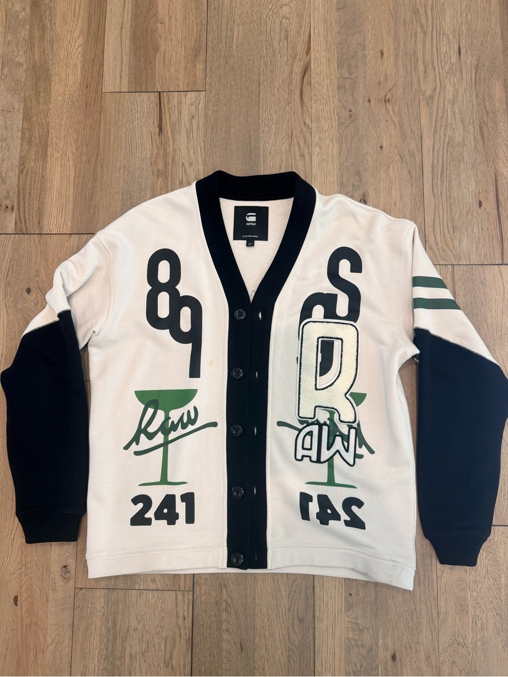 G-Star White, Black & Green Graphic Cardigan